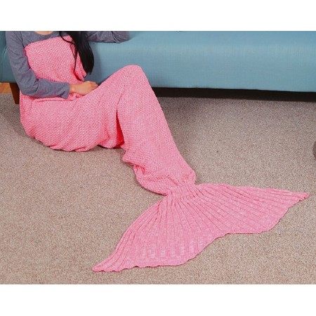 Meidong Mermaid Tail Blanket Crochet Fabric Rug Warm Soft All Seasons Sleeping Blankets Classic Pattern Oversized For Kids Girls Women Teens Adult Living Room Best Birthday Gift (Pink)