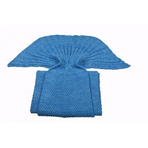 Meidong Mermaid Tail Blanket Crochet Fabric Rug Warm Soft All Seasons Sleeping Blankets Classic Pattern Oversized For Kids Girls Women Teens Adult Living Room Best Birthday Gift (Blue)