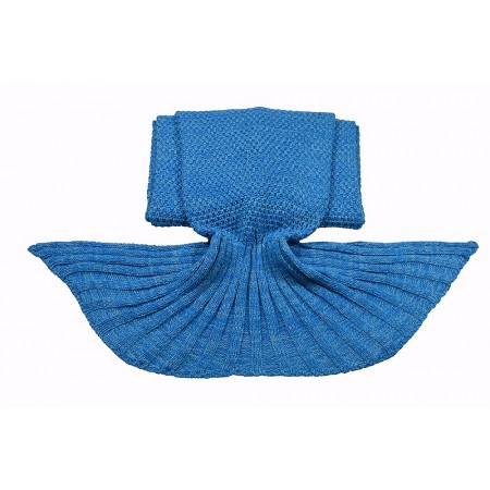 Meidong Mermaid Tail Blanket Crochet Fabric Rug Warm Soft All Seasons Sleeping Blankets Classic Pattern Oversized For Kids Girls Women Teens Adult Living Room Best Birthday Gift (Blue)