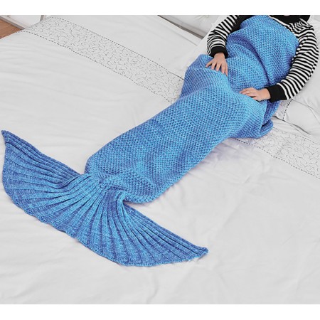 Meidong Mermaid Tail Blanket Crochet Fabric Rug Warm Soft All Seasons Sleeping Blankets Classic Pattern Oversized For Kids Girls Women Teens Adult Living Room Best Birthday Gift (Blue)