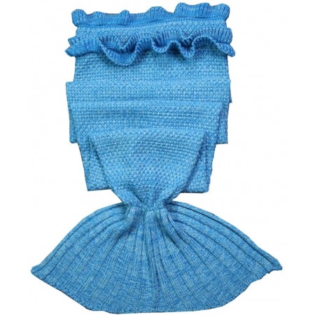 Meidong Mermaid Tail Blanket Crochet Fabric Rug Warm Soft All Seasons Sleeping Blankets Classic Pattern Oversized For Kids Girls Women Teens Adult Living Room Best Birthday Gift (Blue)