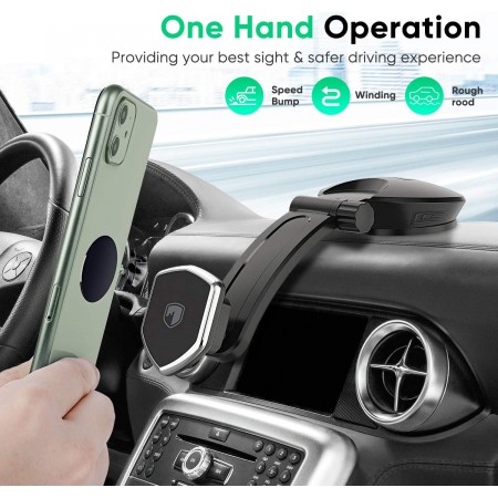 Meidong Magnetic Phone Car Mount - Universal Magnet Dashboard Cell Phone Holder with Strong Ultra Thin Suction Cup for Car Compatible with iPhone 11 Pro Max Xr Xs 8 7 6S Note 10 5G and All Smartphone