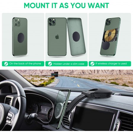 Meidong Magnetic Phone Car Mount - Universal Magnet Dashboard Cell Phone Holder with Strong Ultra Thin Suction Cup for Car Compatible with iPhone 11 Pro Max Xr Xs 8 7 6S Note 10 5G and All Smartphone