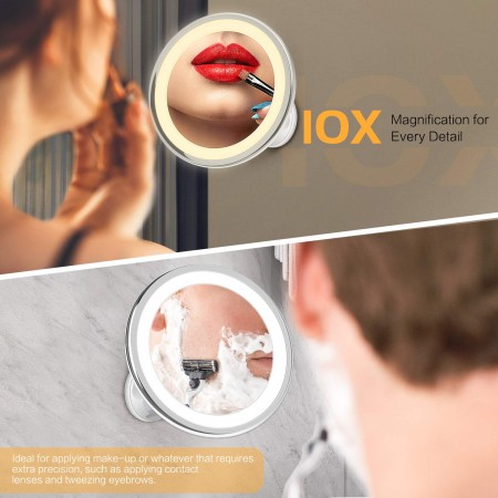 Meidong Makeup Mirror 10X Magnifying Vanity Mirror - 3 Color Modes & 36 LED Cosmetic Mirror, High Definition, Touch Control, 360°Rotation & Powerful Suction Cup for Bathroom Shower Travel