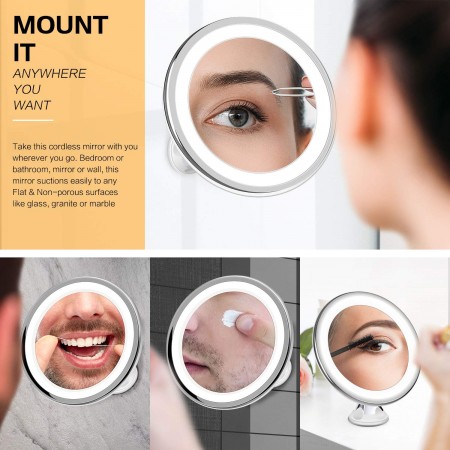 Meidong Makeup Mirror 10X Magnifying Vanity Mirror - 3 Color Modes & 36 LED Cosmetic Mirror, High Definition, Touch Control, 360°Rotation & Powerful Suction Cup for Bathroom Shower Travel