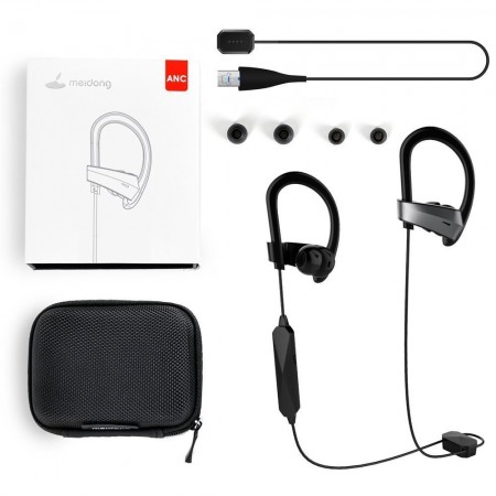 Active Noise Cancelling Bluetooth Headphones , Meidong HE8K Wireless Earbuds in Ear Sports Earphones with 12 Hours Battery AptX Stereo Sound with Built in Microphones and Hard Travel Case for Workout 