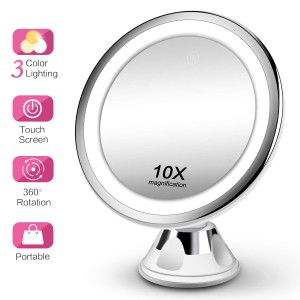 Meidong Makeup Mirror 10X Magnifying Vanity Mirror - 3 Color Modes & 36 LED Cosmetic Mirror, High Definition, Touch Control, 360°Rotation & Powerful Suction Cup for Bathroom Shower Travel