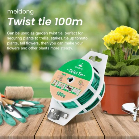 meidong Twist Tie 100m Plant Ties with Cutter Garden Wire Gardening Supplies Cable Ties Multi-Purpose for Bags Plant Stakes Cable File