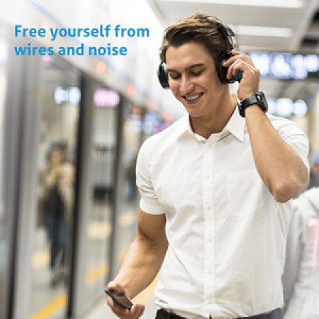 Meidong E7C Active Noise Cancelling Headphones Bluetooth Headphones Over Ear Wireless Headphones with Microphone Hi-Fi Deep Bass Stereo Sound and 30H Playtime for Travel/Work/TV/iPhone 