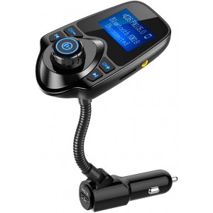 Meidong Bluetooth Car FM Transmitter Audio Adapter Receiver Wireless Hands Free Car Kit W 1.44 Inch Display - KM18 Black